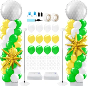 Kasyat 2 Sets Golf Balloon Column Stand Kit Golf Ball Yellow Green White Arch Garland Kit with Foil Balloon for Masters Sport Birthday Party Decorations