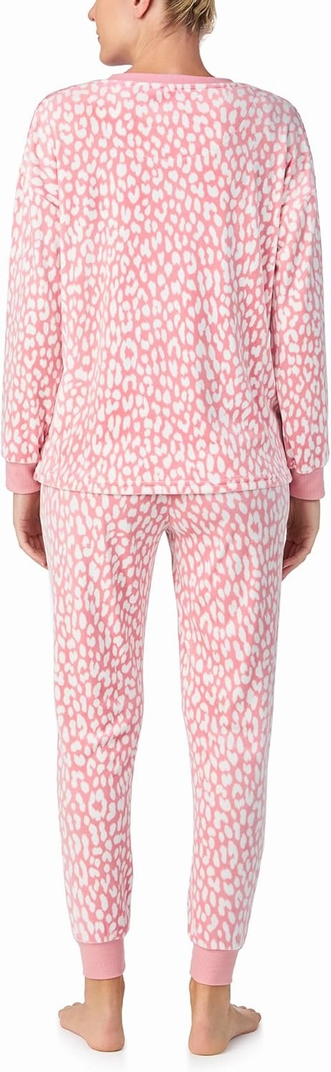 kate spade Women's 2-Piece Long Sleeve Crew Neck Top & Jogger Pants Pajama Lounge Set, Stretch Velour, Drawstring Waist