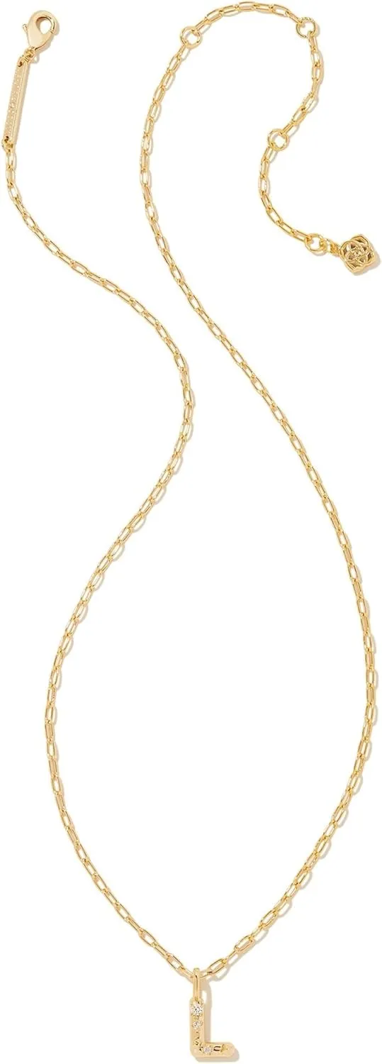 Kendra Scott Crystal Letter Short Pendant Necklace - Unisex Necklace - Lobster Closure - Brass Construction