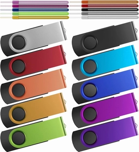 Kepmem 32GB USB Stick Pack of 10 USB 2.0 Memory Sticks Bulk, Metal 32 Giga Flash Drive Swivel Pendrive Portable Keychain Pen Drives 32 GB Colorful Multipack U Disk for Data Storage Paper Works