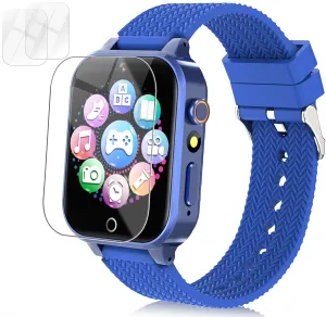 Kids Game Watch for Girls Age 3-12 Learning Toys with 26 Games Audiobook Learning Cards HD Video Camera Touchscreen Music Pedometer Learning Systems Birthday Gift with 2 Screen Protector (Blue)