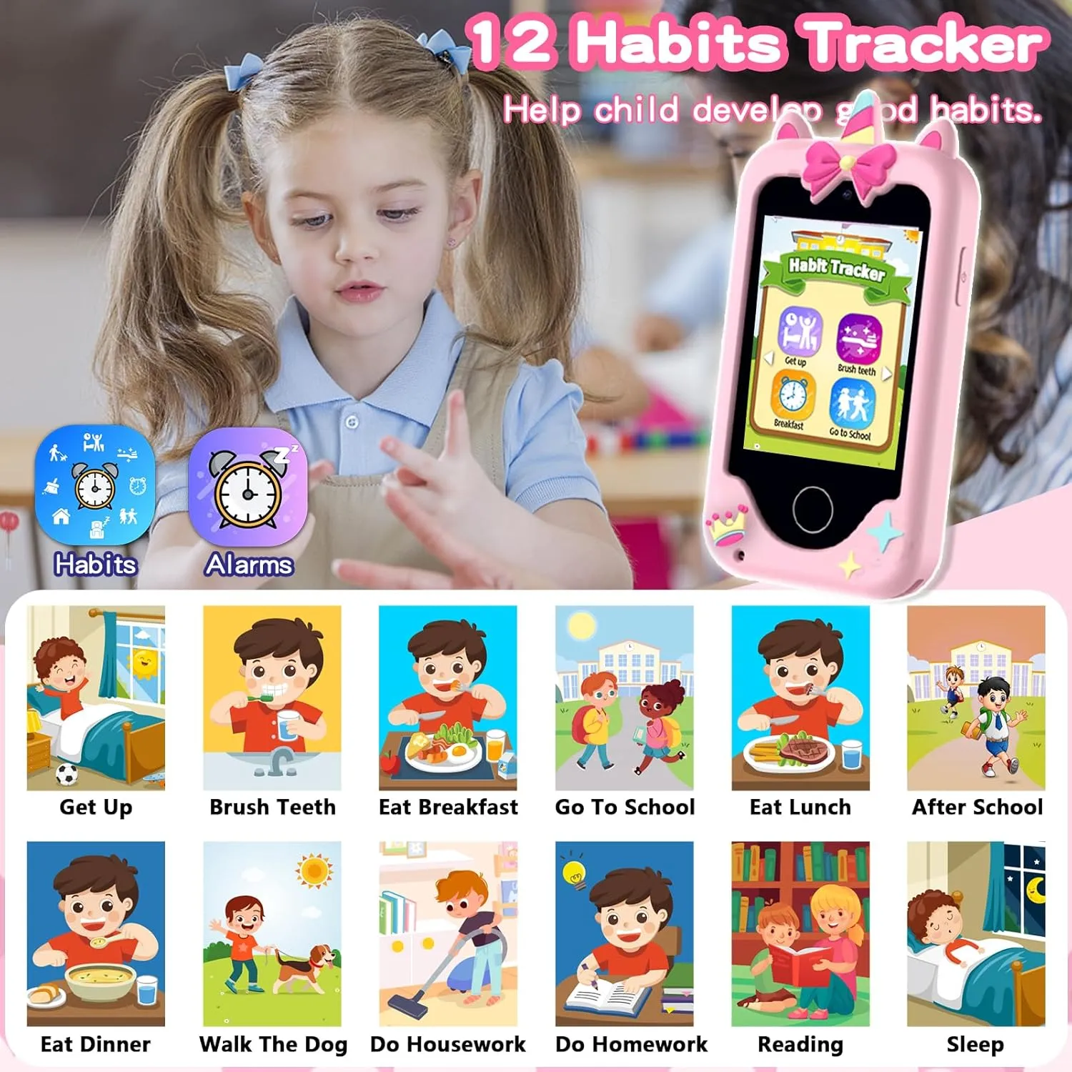Kids Phone Toys for Girls, 3 4 5 6 7 8 Year Old Boys Girls Christmas Birthday Gifts for Kids, 2.8" Touchscreen Smartphone Toddler Cell Phone, Children Play Toy Phone with Camera, Game, Music, 8GB Card