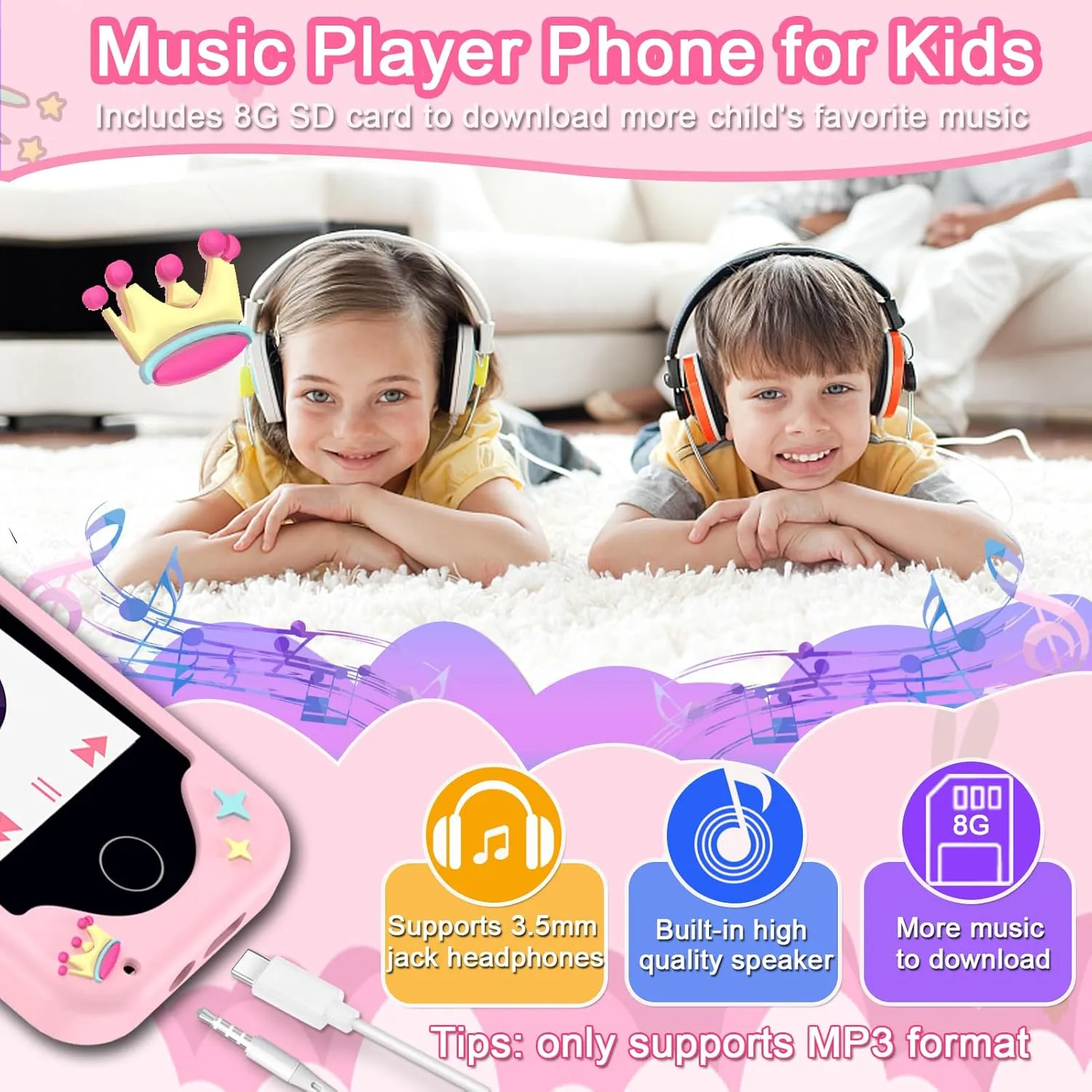 Kids Phone Toys for Girls, 3 4 5 6 7 8 Year Old Boys Girls Christmas Birthday Gifts for Kids, 2.8" Touchscreen Smartphone Toddler Cell Phone, Children Play Toy Phone with Camera, Game, Music, 8GB Card