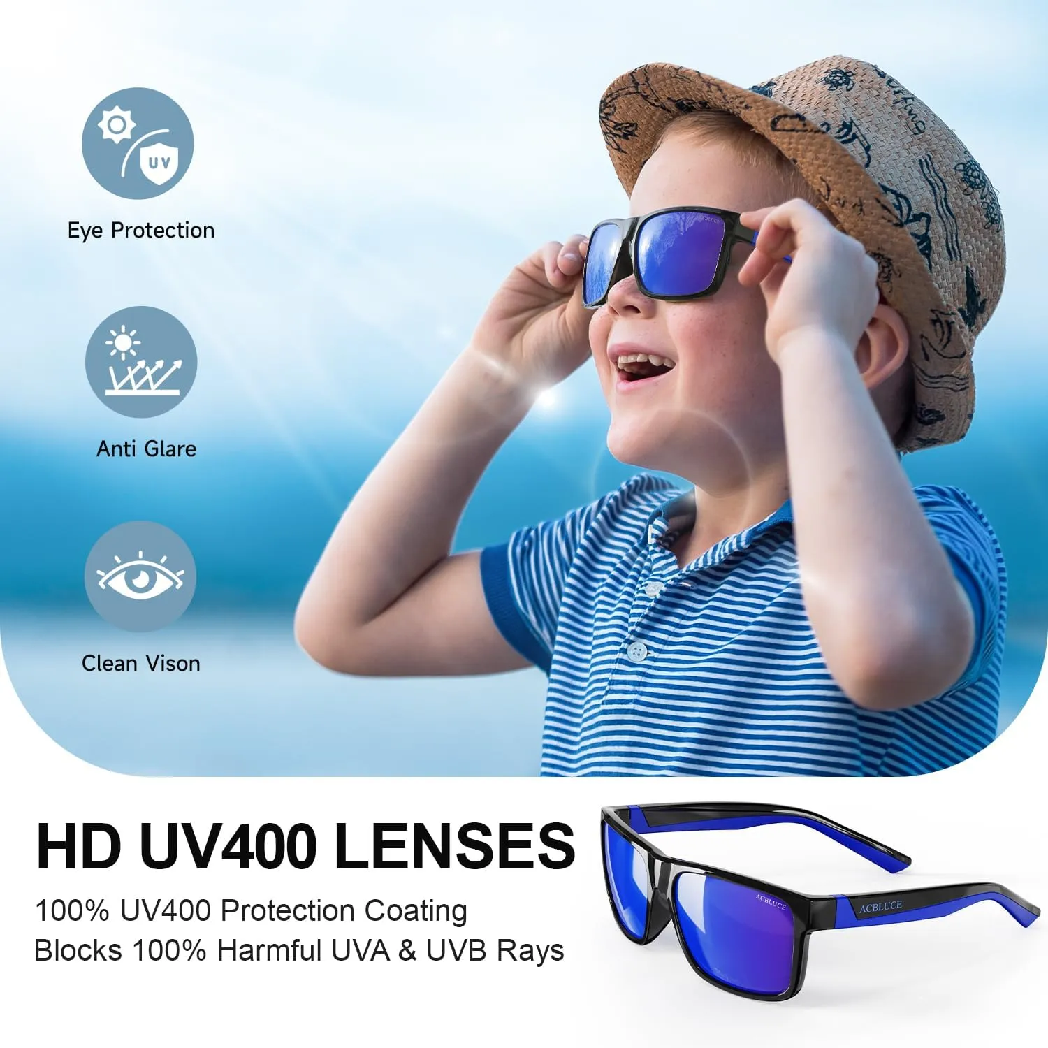 Kids Polarized Sunglasses Sport TPEE Unbreakable Frame with Adjustable Strap for Boys Girls Age 6-12