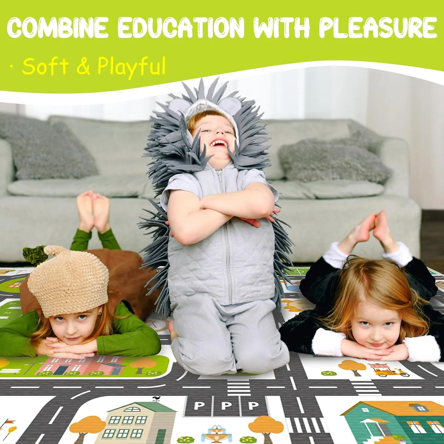 Kids Rug 31.5 in x 47 Kids Play Mat for Classroom, Traffic Road Car Carpet for Toddler Non Slip Washable City Map Playroom Rug for Kid Room Decor (White, 2.6'x4')