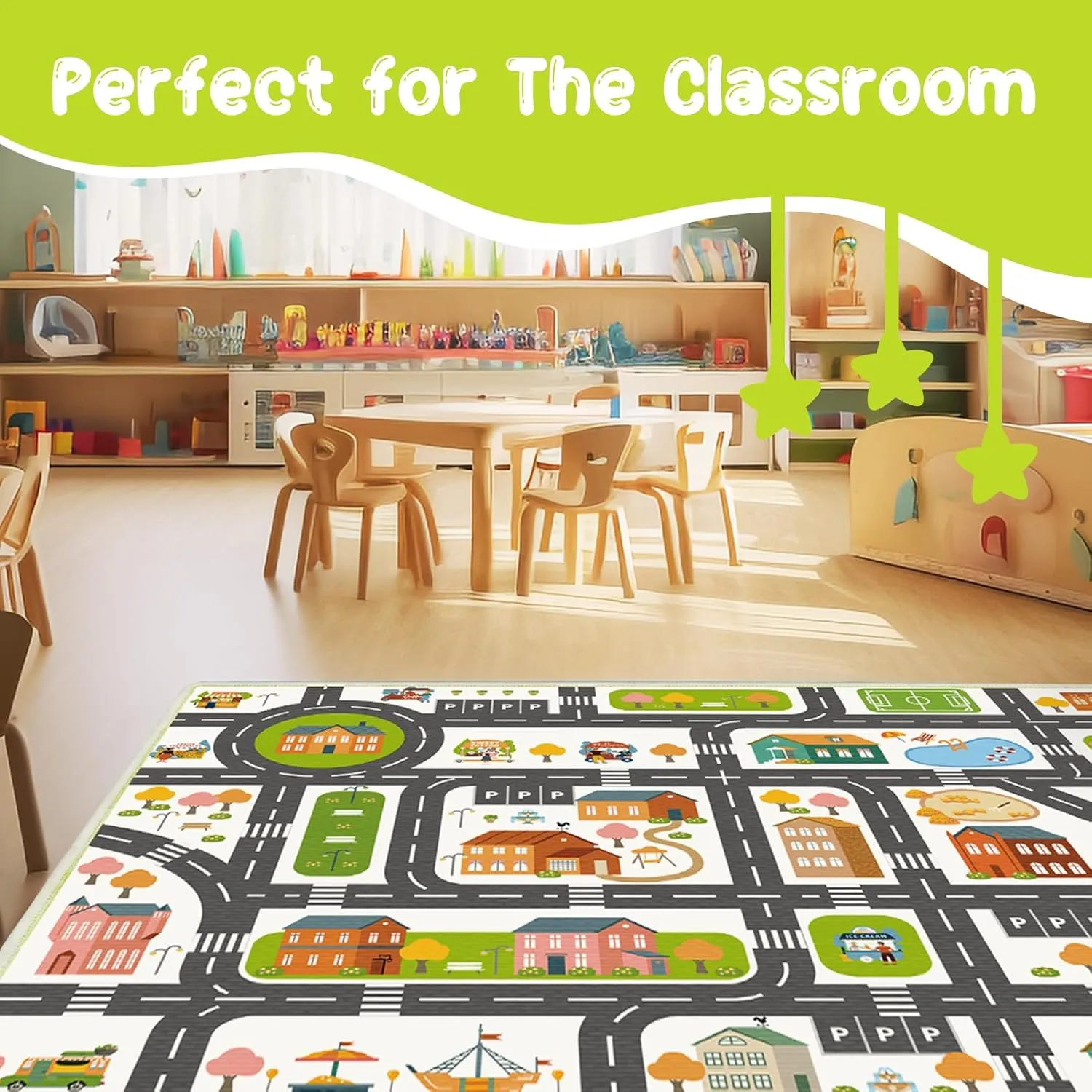 Kids Rug 31.5 in x 47 Kids Play Mat for Classroom, Traffic Road Car Carpet for Toddler Non Slip Washable City Map Playroom Rug for Kid Room Decor (White, 2.6'x4')