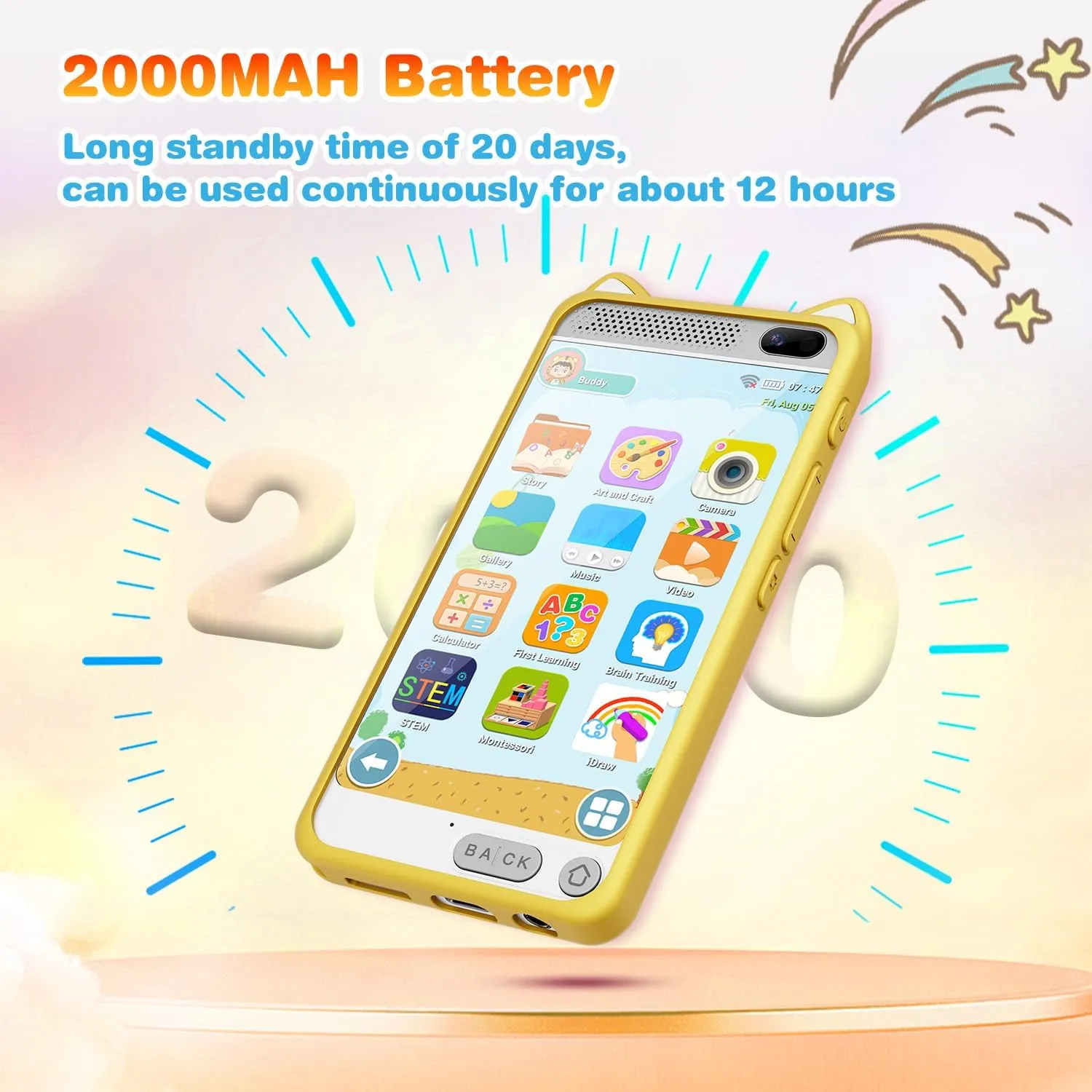 Kids Toys Phone 3.97" Touchscreen Learning Phone Puzzle Games Christmas Birthday Gifts for Kids, Toddler Toys for Girls Age 3 4 5 6 7 8 9 10 Years Old(Yellow)