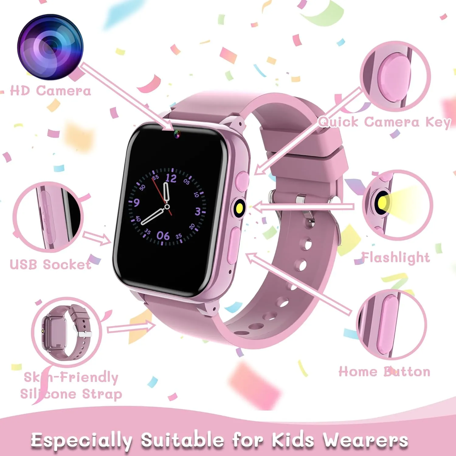 Kids Watch for Girls Ages 3-12 Watches for Girls with 26 Games Pedometer Selfie Camera Calendar Learning Card Audio Book Educational Toy Watch for Girls Birthday Gift Ideas for Kids