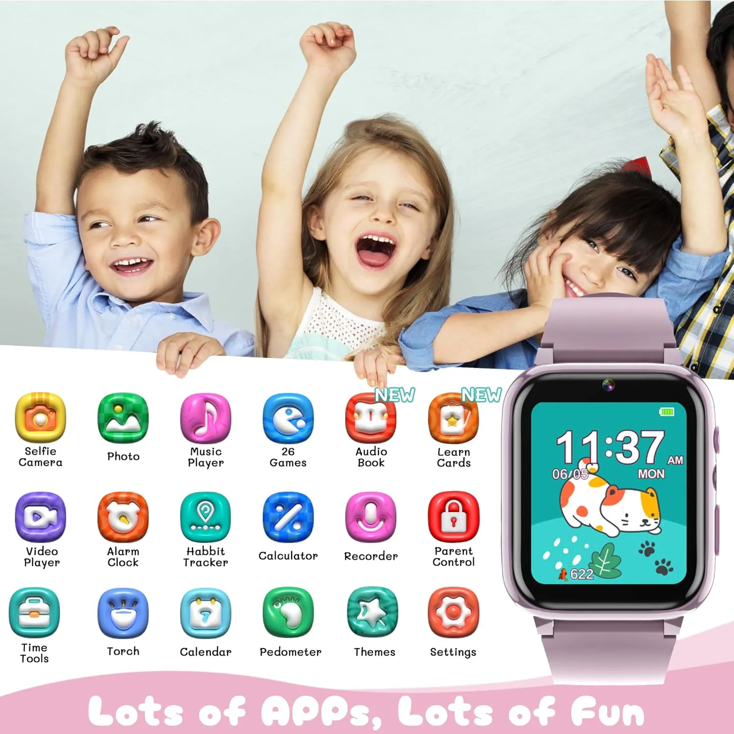 Kids Watch for Girls Ages 3-12 Watches for Girls with 26 Games Pedometer Selfie Camera Calendar Learning Card Audio Book Educational Toy Watch for Girls Birthday Gift Ideas for Kids