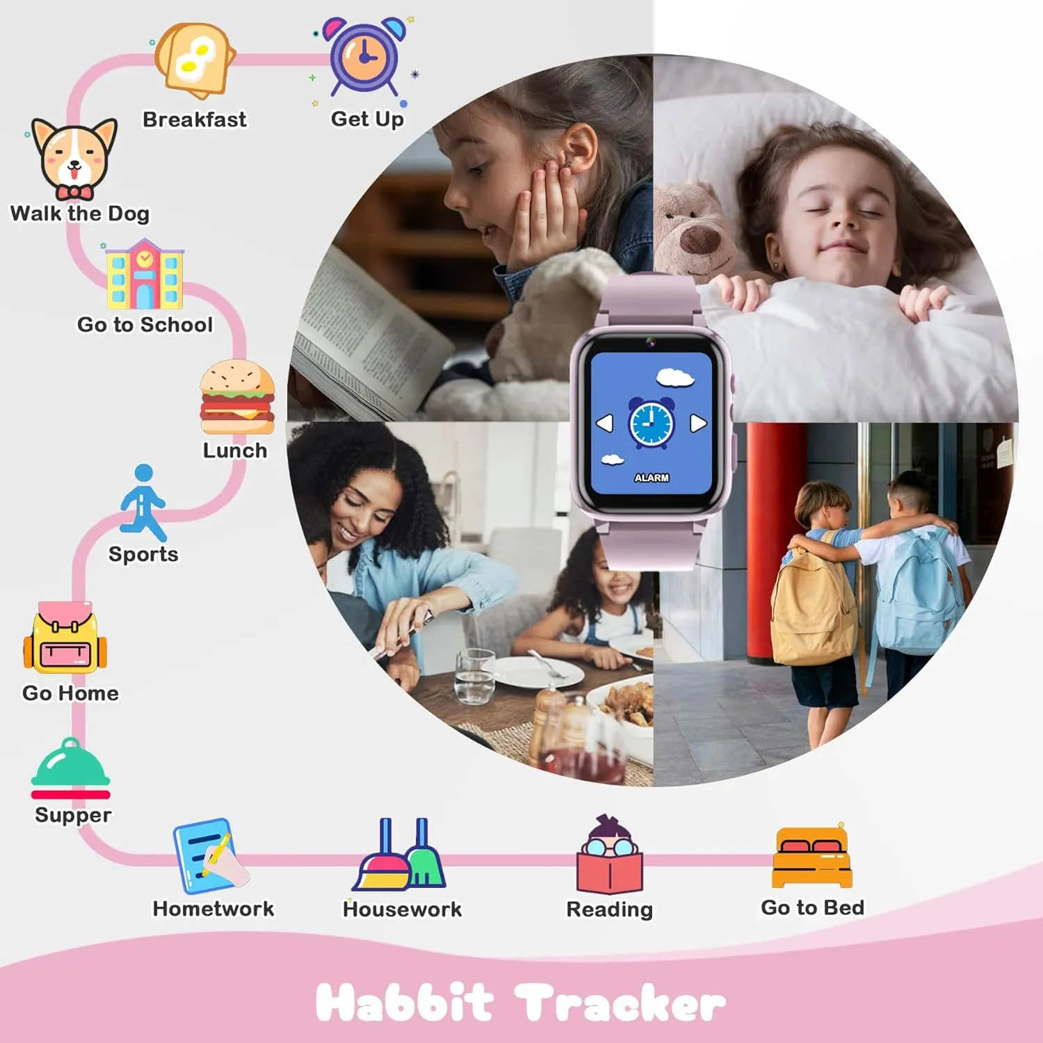 Kids Watch for Girls Ages 3-12 Watches for Girls with 26 Games Pedometer Selfie Camera Calendar Learning Card Audio Book Educational Toy Watch for Girls Birthday Gift Ideas for Kids