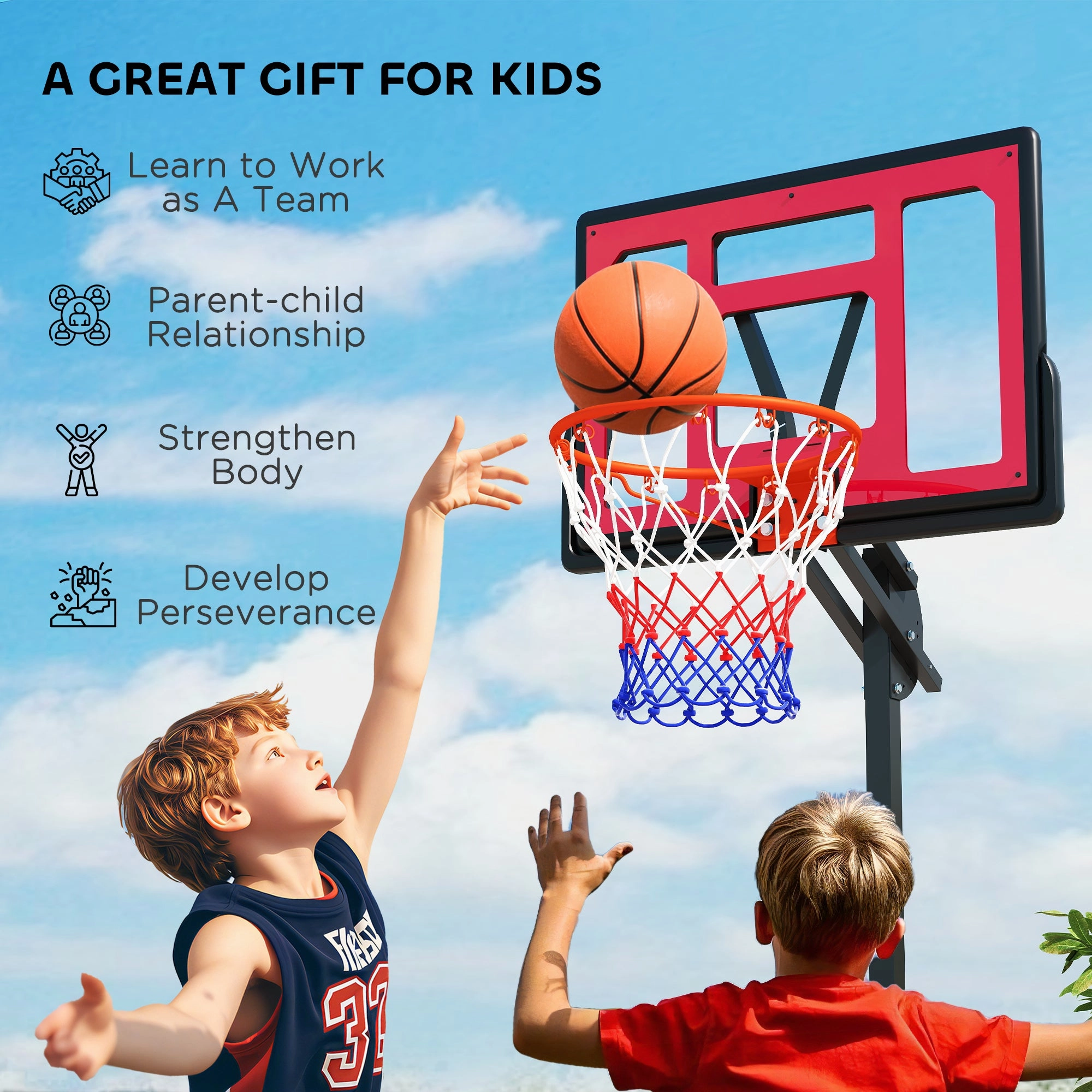 Kids Basketball Hoop, 6.6-8.5ft Adjustable Height Basketball Net with Weight Bag, for Indoor Outdoor, for 6  Years