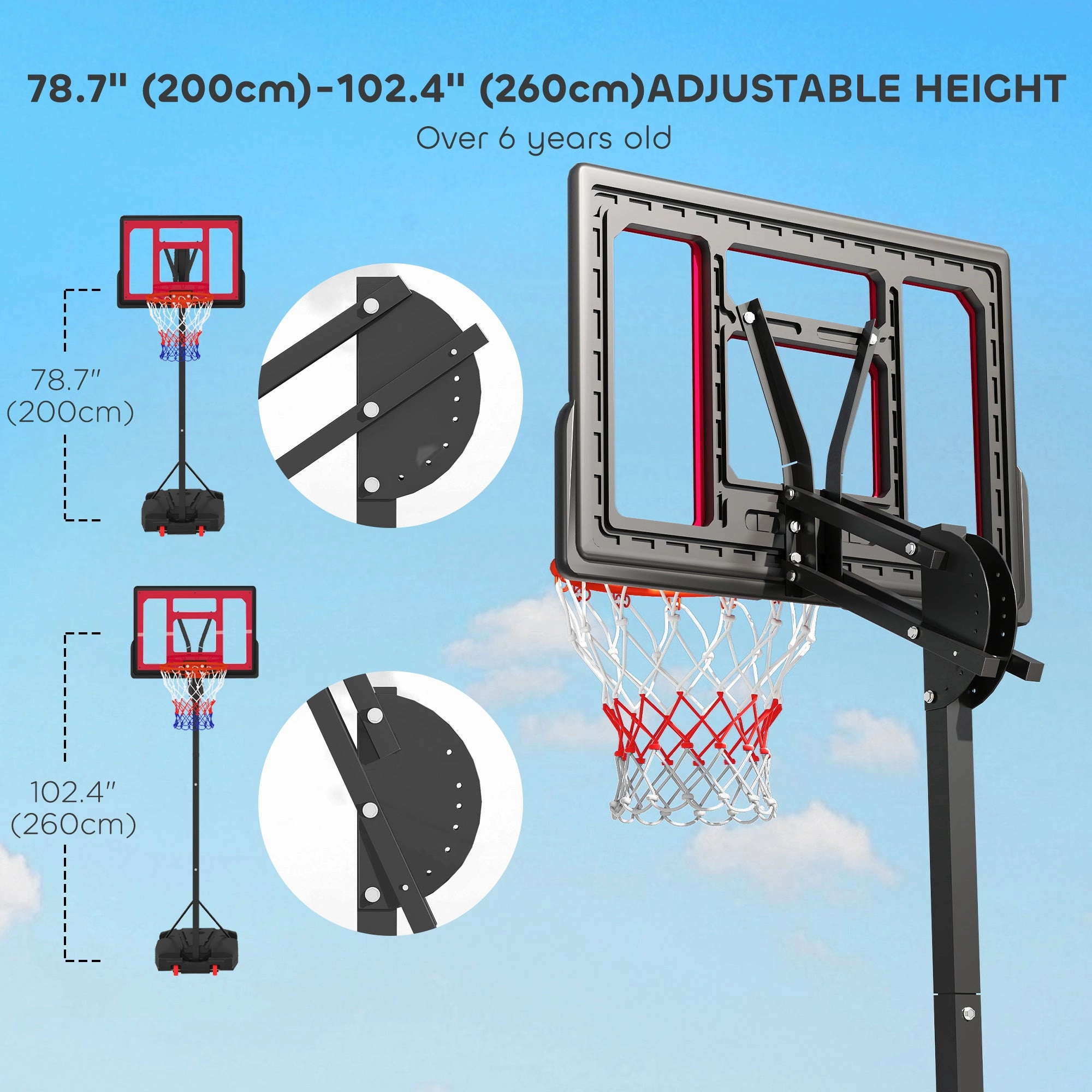 Kids Basketball Hoop, 6.6-8.5ft Adjustable Height Basketball Net with Weight Bag, for Indoor Outdoor, for 6  Years
