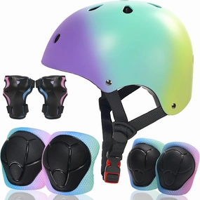 Kids Bike Helmet with Sports Protective Gear Set Knee Elbow Pads Wrist Pads for Bike Skateboard Skating Scooter Rollerblading, Adjustable and Ventilation Helmet Set