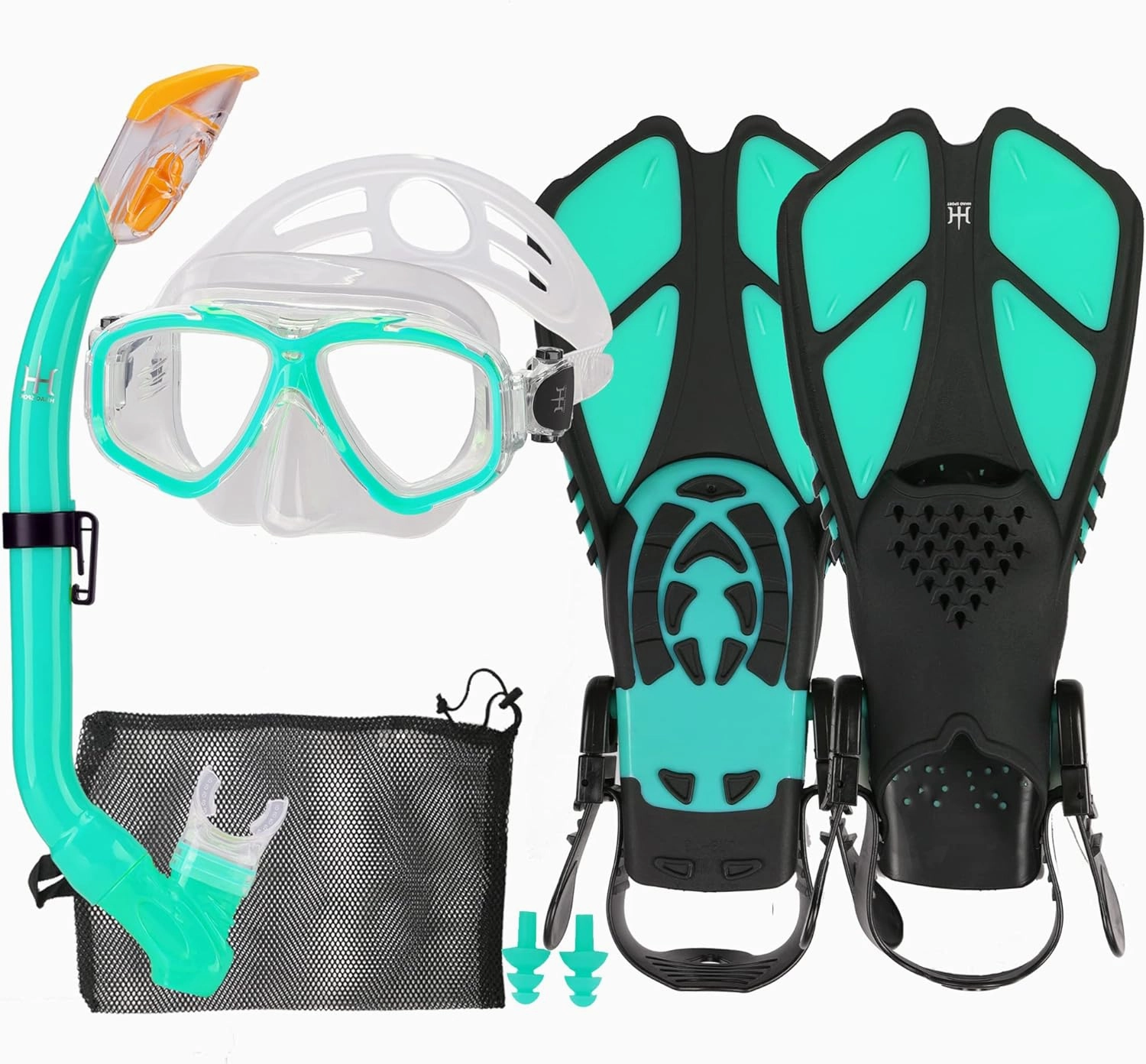 Kids Mask Fins Snorkel Set Snorkeling Packages, with Diving Mask, Snorkel, Adjustable Swim Fins, Mesh Bag, Anti-Fog Anti-Leak Snorkeling Gear for Kids for Snorkeling Swimming Diving