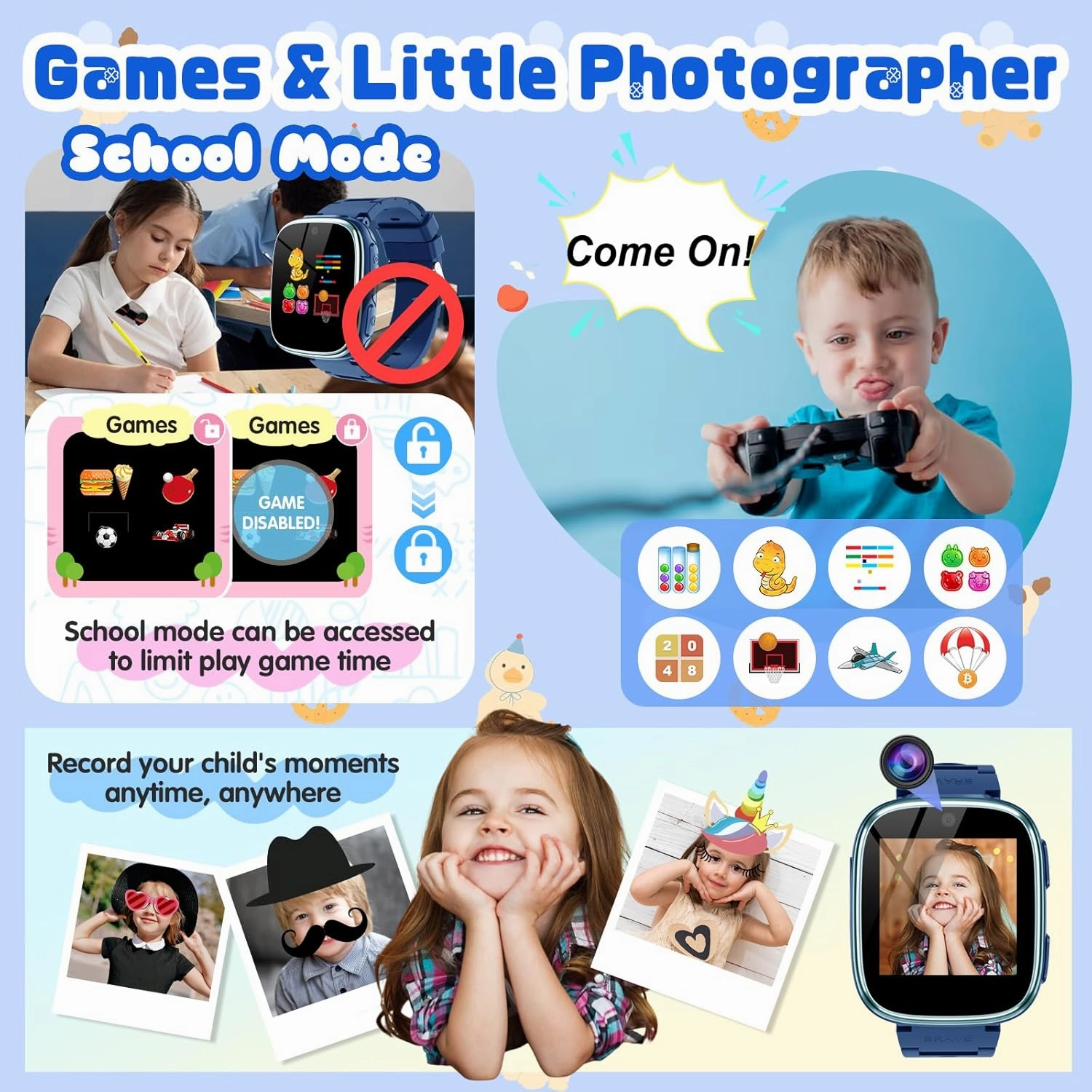 Kids Smart Watch Toys for Boys Girls – Children Watch for Kids 4-12 Years Touch Screen Watch with 15 Games Video Camera Music Player Alarm School Mode Education Birthday Ages 5 6 7 8 9 10 (Dark Blue)