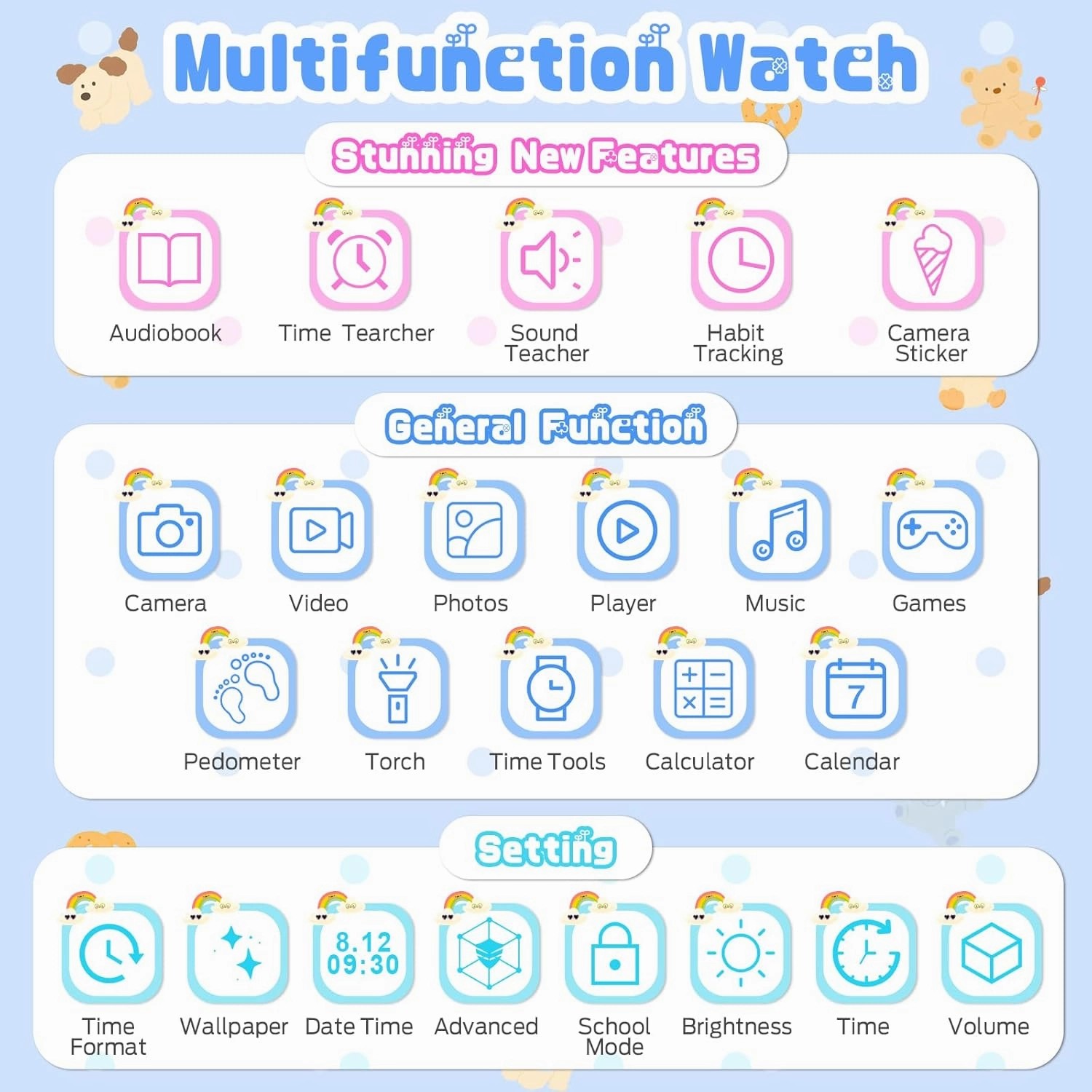 Kids Smart Watch Toys for Boys Girls – Children Watch for Kids 4-12 Years Touch Screen Watch with 15 Games Video Camera Music Player Alarm School Mode Education Birthday Gifts Ages 5 6 7 8 9 10 (Blue)
