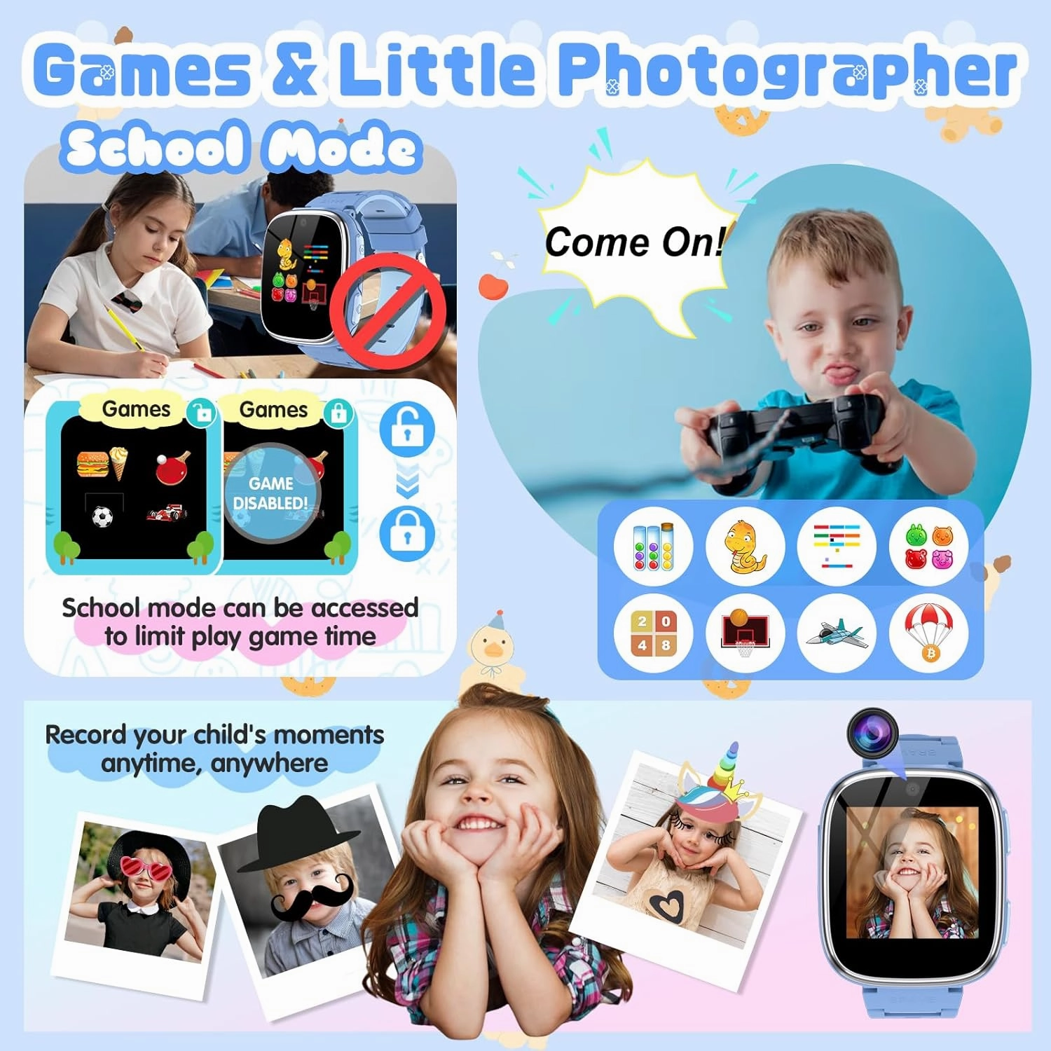 Kids Smart Watch Toys for Boys Girls – Children Watch for Kids 4-12 Years Touch Screen Watch with 15 Games Video Camera Music Player Alarm School Mode Education Birthday Gifts Ages 5 6 7 8 9 10 (Blue)