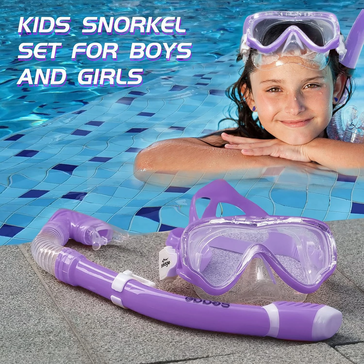 Kids Snorkel Set Dry Top Snorkel Mask Snorkeling Gear for Kids Boys Girls Youth, No Leak Comfy Mouthpiece Anti-Fog 180° Panoramic View Scuba Diving Swim Pool Equipment Snorkel Kit