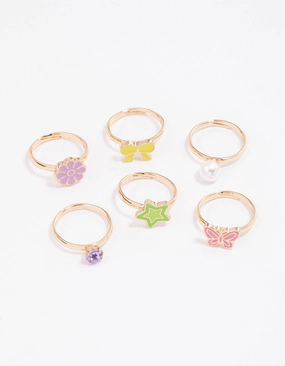 Kids Star & Bow Ring 6-Pack