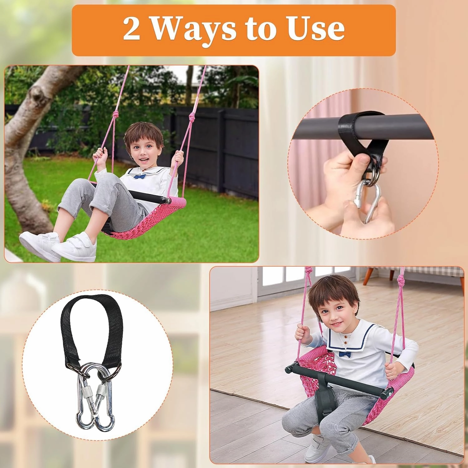 Kids Swing Seats Indoor Hand-Made Kids Swing with Adjustable Rope Outdoor Swing Seat Tree Swing Seat for Kids for Backyard Swing Seat for Kids for Playground Child Swing for Outside (Pink)