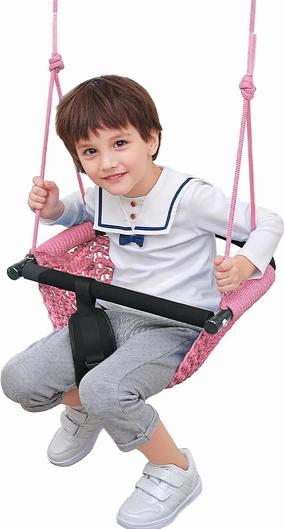 Kids Swing Seats Indoor Hand-Made Kids Swing with Adjustable Rope Outdoor Swing Seat Tree Swing Seat for Kids for Backyard Swing Seat for Kids for Playground Child Swing for Outside (Pink)