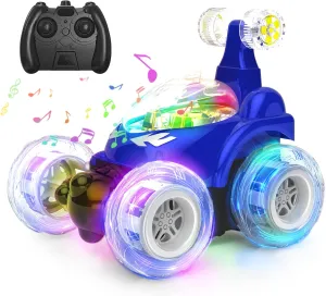 Kizeefun RC Stunt Car Invincible 360° Rolling Twister with Colorful Lights & Music, Rechargeable Remote Control Car for Boys and Girls