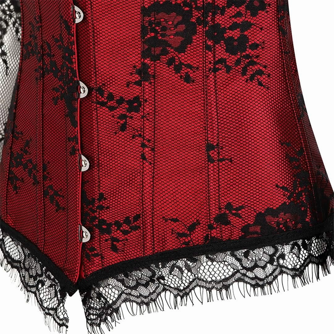 Kranchungel Corsets for Women Victorian Off Shoulder Overbust Corset Lace Long Sleeves Bustier