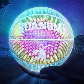 Kuangmi Reflective Glowing Basketball Holographic Luminous for Night Game Light Up Basket Ball Men's Official Size 7 29.5"