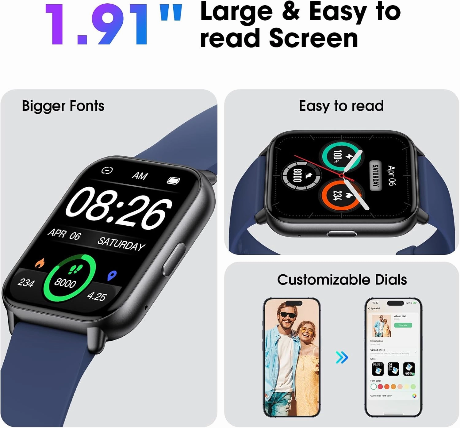 Kummel Smart Watch for Men Women, No App/Phone Required, Fitness Tracker with Pedometer, Bluetooth Call (Answer/Make Call), Heart Rate Blood Oxygen Monitor Step Counter, 100  Sports Modes
