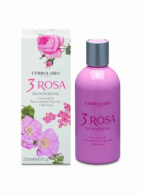 L'Erbolario 3 Rosa Shower Gel - Bath Foam With Seductive And Elegant Power - Preserves The Natural Moisture Of Skin Tissue - Perfectly In Tune With Feminine Allure - Ideal For Sensitive Skin - 8.4 Oz