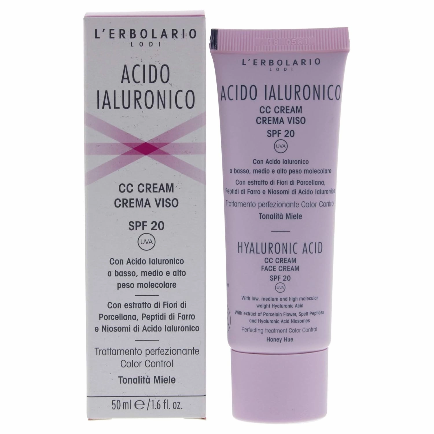 L'Erbolario Honey Hue Hyaluronic Acid - CC Face Cream, Even Out Complexion & Minimize Blemishes, SPF 20, Cruelty Free, Dermatologically Tested, 1.6 Oz