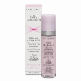 L'Erbolario Hyaluronic Acid Triple Action Face Cream - Normal To Dry Skin - Moisturizes And Tones - Fast Absorbing, Non-Greasy Formula - Hydrating Effect - For Radiant and Smooth Appearance - 1.6 Oz