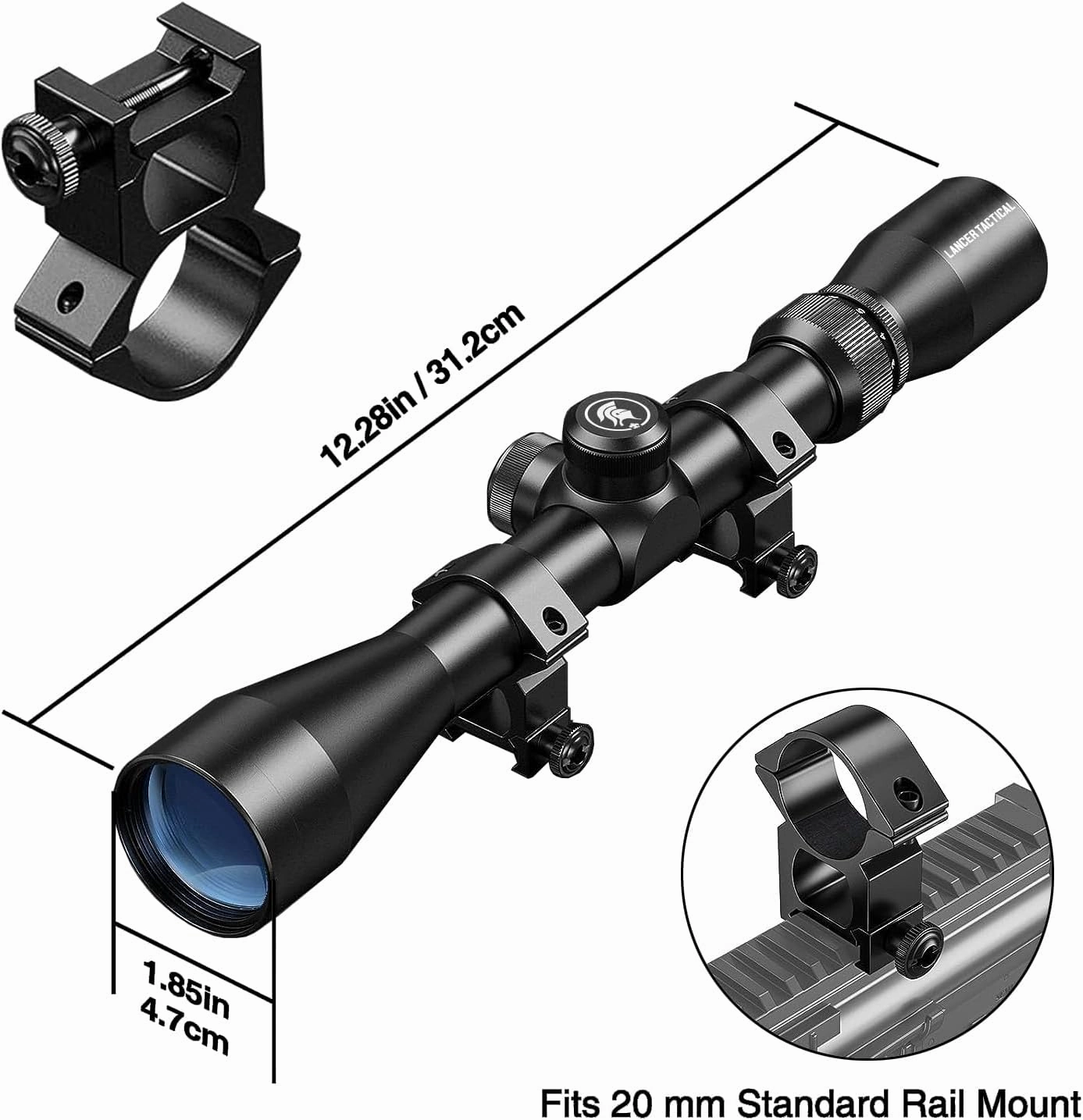 Lancer Tactical Airgun Airsoft Scope: 3-9x40 Rifle Scope with Fast Focus Eyepiece and Reticle Crosshair for Accurate Shooting w/Mil-dot 3" Eye Relief - 40mm