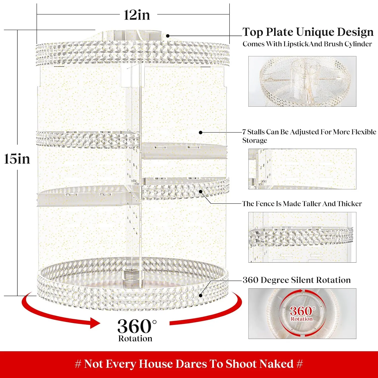 Large Makeup Organizer 360 Degree Rotating, Makeup Storage Organizer, Cosmetic Organizer Gold, 7 Layers Large Capacity Cosmetic Storage, Fits Makeup Brushes, Lipsticks, Bathroom, Gold