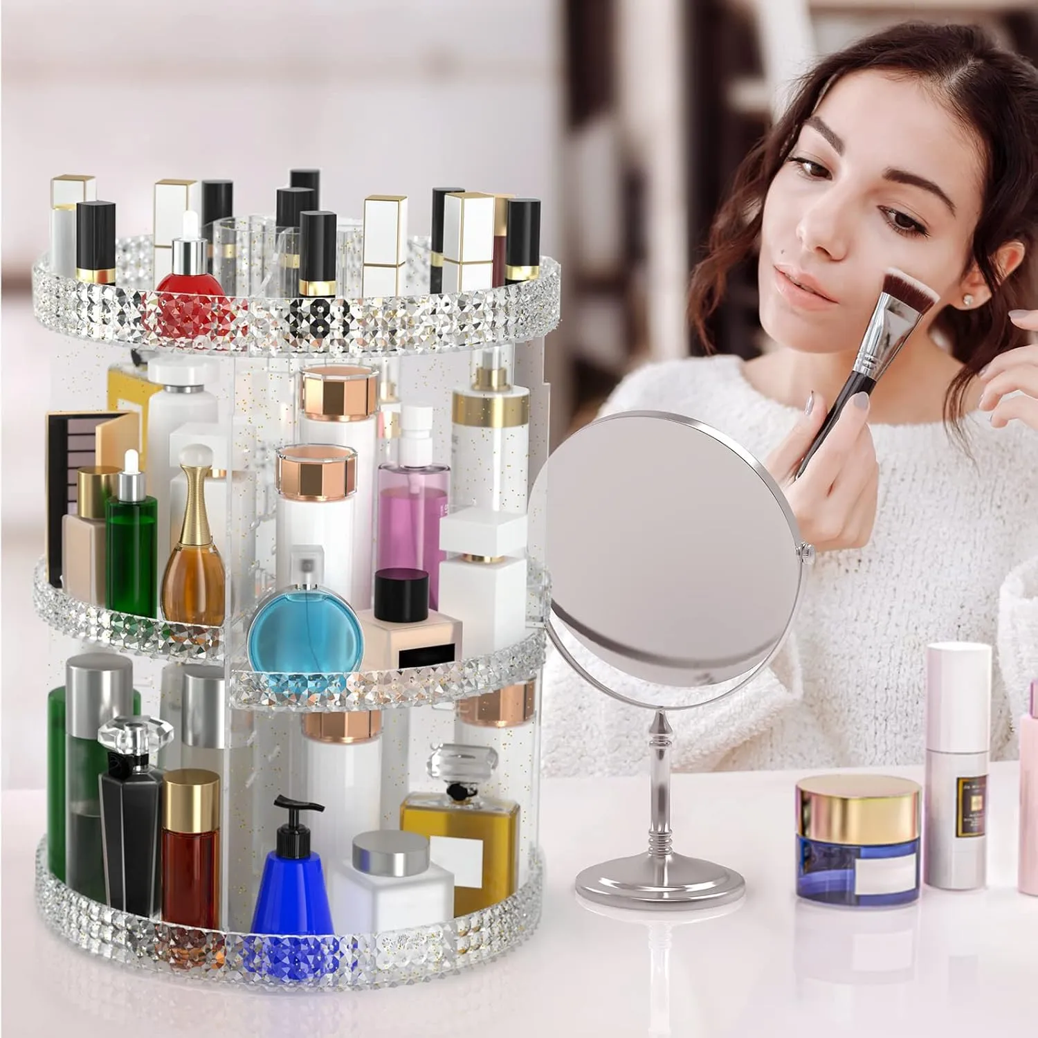 Large Makeup Organizer 360 Degree Rotating, Makeup Storage Organizer, Cosmetic Organizer Gold, 7 Layers Large Capacity Cosmetic Storage, Fits Makeup Brushes, Lipsticks, Bathroom, Gold