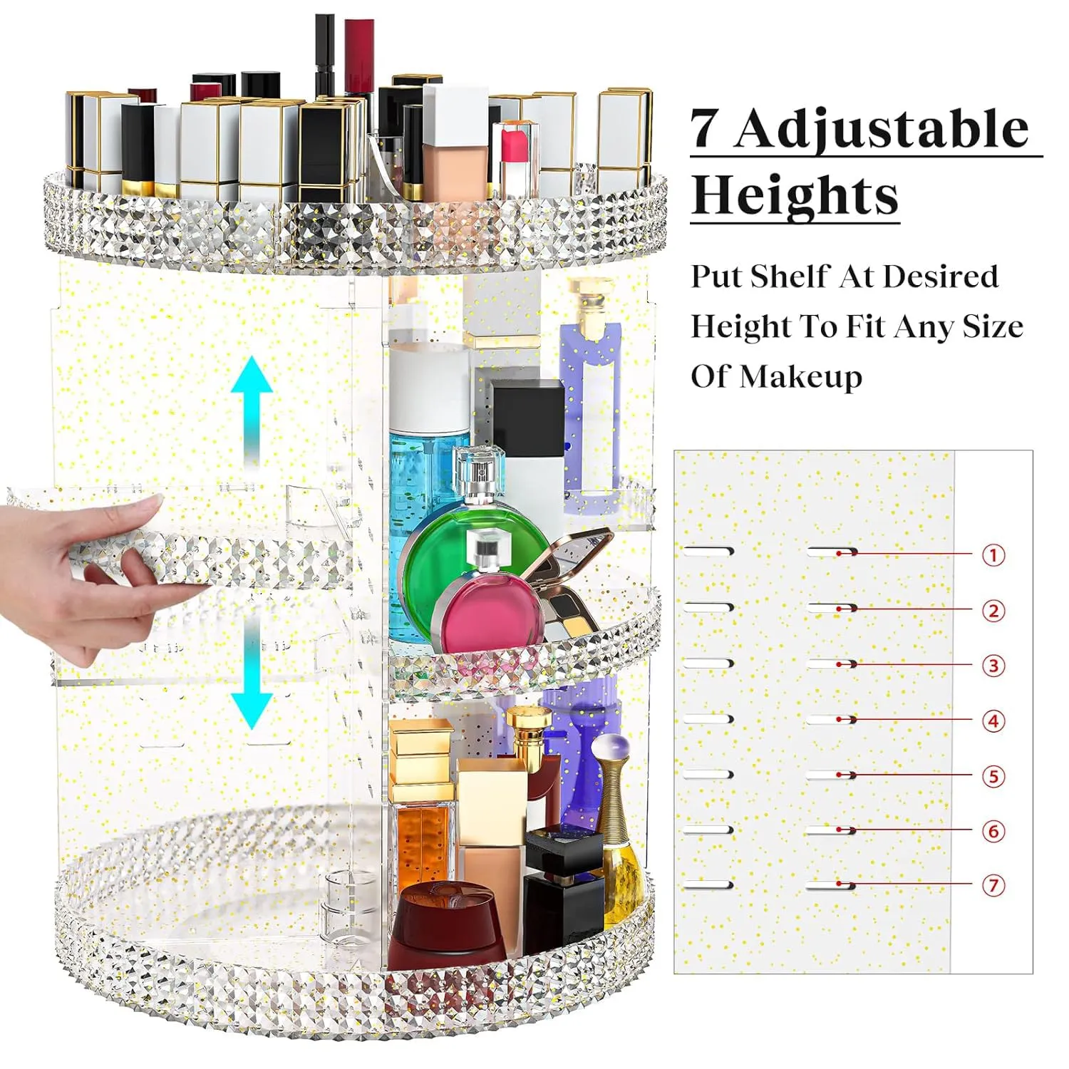 Large Makeup Organizer 360 Degree Rotating, Makeup Storage Organizer, Cosmetic Organizer Gold, 7 Layers Large Capacity Cosmetic Storage, Fits Makeup Brushes, Lipsticks, Bathroom, Gold