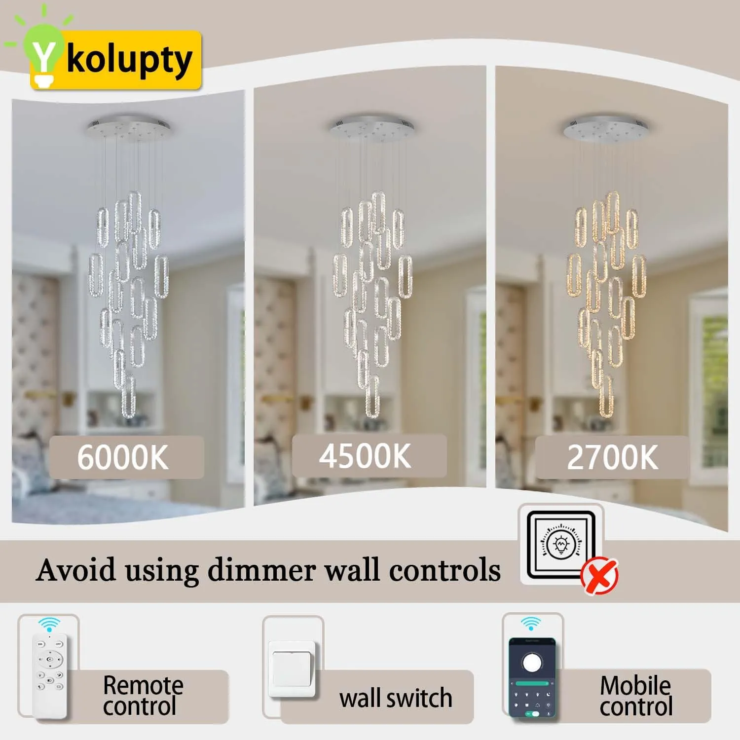 Large Staircase Crystal Chandeliers 16-Light Modern foyers Entrance 150" Long Chandeliers for High Ceilings Dimmable 2700K-6000K Stainless Steel Mirror Silver