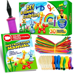 Learn & Climb DIY Balloon Animal Kit for Beginners. Fun Twisting & Modeling Activity for Party. Makes 30  Sculptures, Pump and Manual Included. Gift for, Teens Boys and Girls. 120 Pieces.