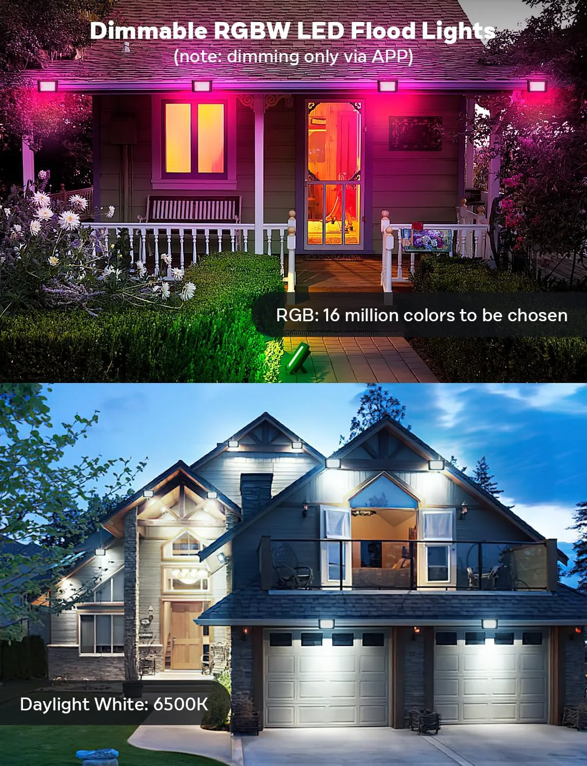 LED Flood Lights Outdoor, 36W RGBW Smart Lights Color Changing Landscape Lighting with APP & Remote Control, IP66 RGB Flood Lights Outdoor Christmas Lights for House Patio Yard (6 Pack)