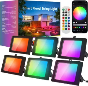 LED Flood Lights Outdoor, 36W RGBW Smart Lights Color Changing Landscape Lighting with APP & Remote Control, IP66 RGB Flood Lights Outdoor Christmas Lights for House Patio Yard (6 Pack)
