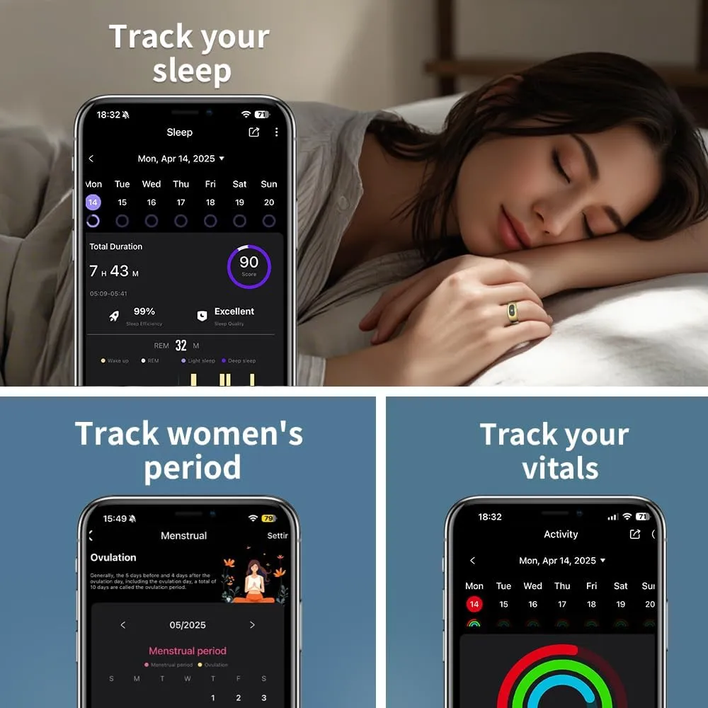 LED Touch Smart Ring for Women Men- Fitness Tracker with Heart Rate, Blood Oxygen, Sleep Tracker, Step Counter, 5ATM Waterproof, Touch Control Music/Video, No Subscription Fee for iOS/Android