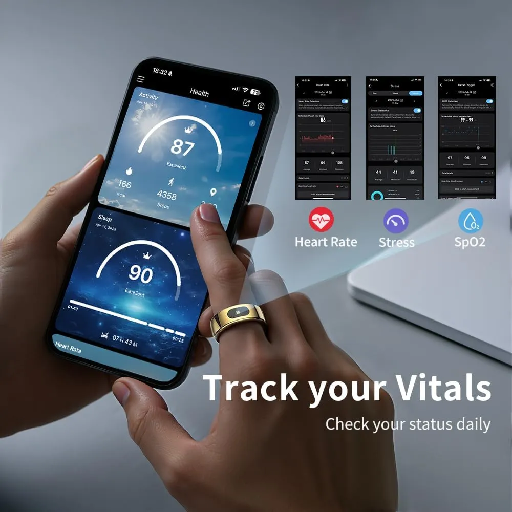 LED Touch Smart Ring for Women Men- Fitness Tracker with Heart Rate, Blood Oxygen, Sleep Tracker, Step Counter, 5ATM Waterproof, Touch Control Music/Video, No Subscription Fee for iOS/Android