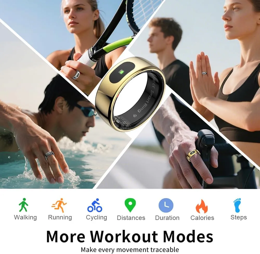 LED Touch Smart Ring for Women Men- Fitness Tracker with Heart Rate, Blood Oxygen, Sleep Tracker, Step Counter, 5ATM Waterproof, Touch Control Music/Video, No Subscription Fee for iOS/Android