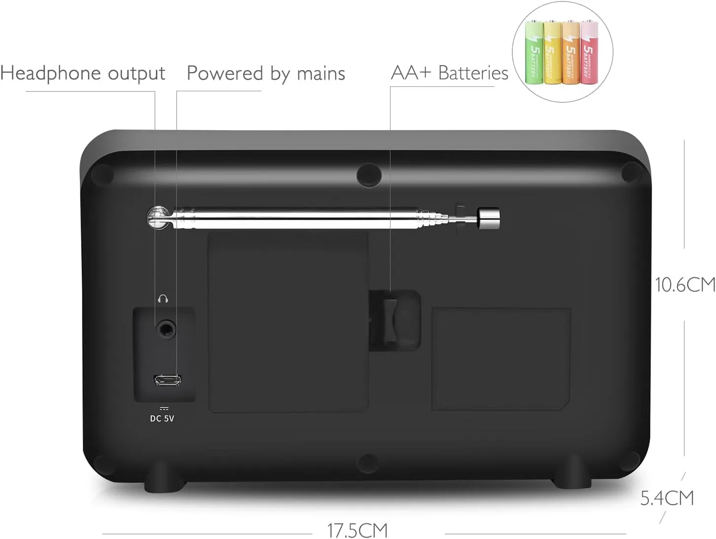 LEMEGA IR1 Portable WiFi Internet Radio,FM Digital Radio,Bluetooth Speaker,Dual Alarms Clock,Sleep Snooze Timer,40 Presets, Headphone-Output,Colour Display,Batteries or Mains Powered – Black Finish
