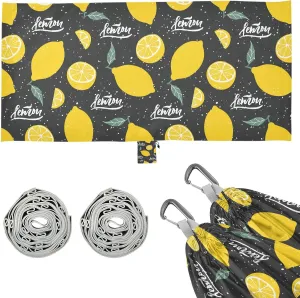 Lemon on Black Background Camping Hammock with Tree Straps, Portable Lightweight Parachute Hammocks Camping Accessories Gear for Indoor Outdoor Backpacking Travel Hiking Beach