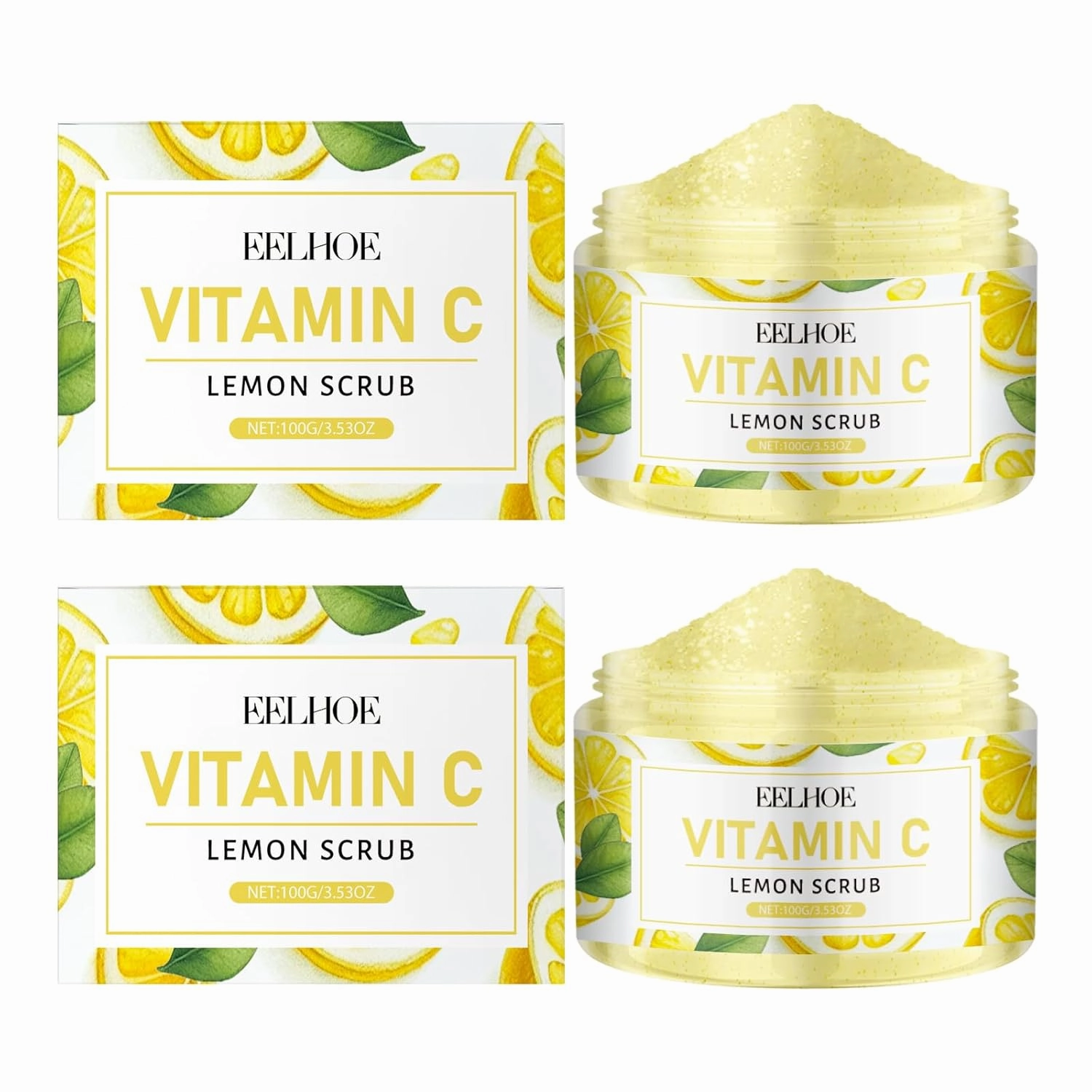 Lemon Sugar Body Scrub - 3.53oz Exfoliating & Hydrating Scrub with Natural Lemon Extract & Vitamin C, Gentle Skin Smoothing for All Skin Types (2 Pack)