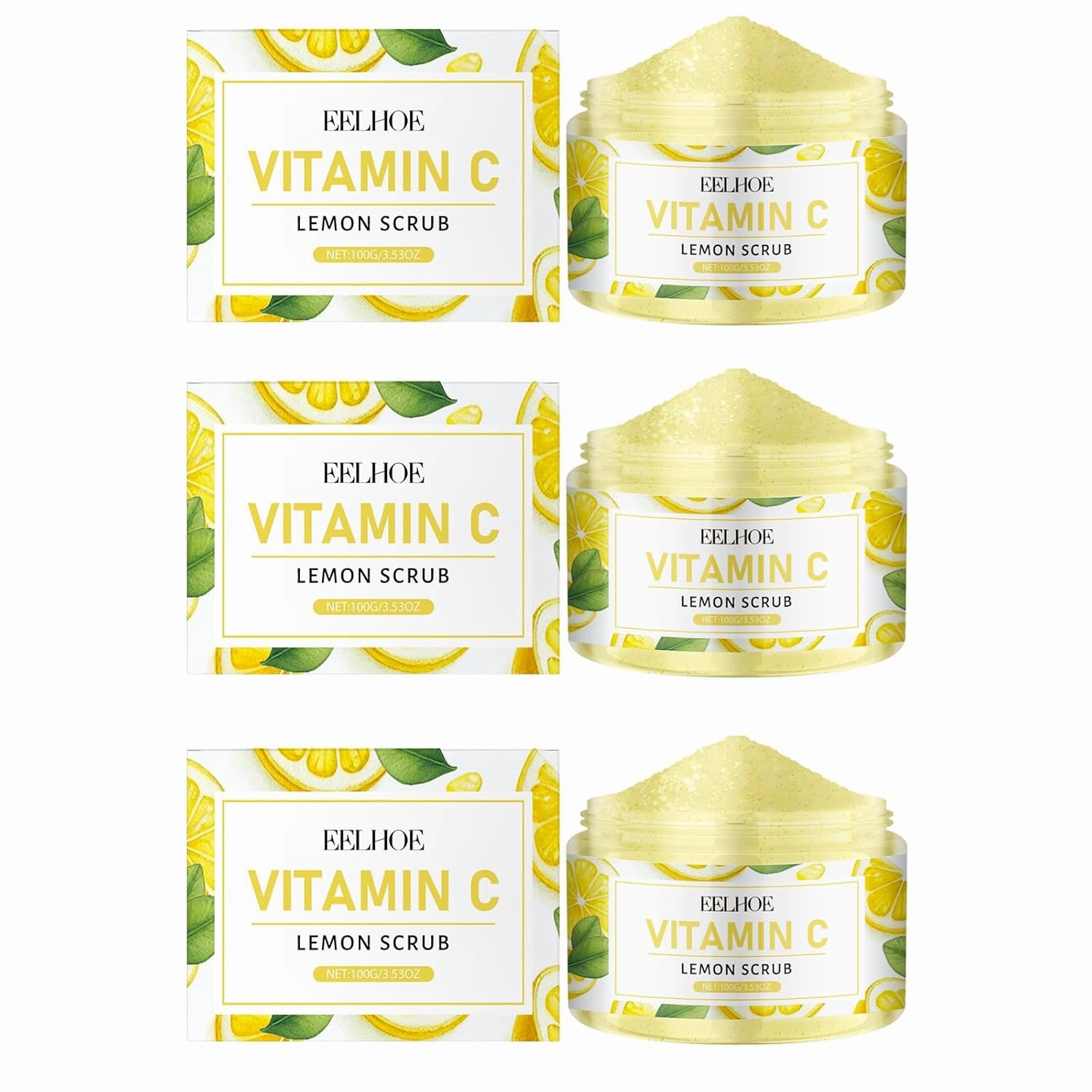 Lemon Sugar Body Scrub - 3.53oz Exfoliating & Hydrating Scrub with Natural Lemon Extract & Vitamin C, Gentle Skin Smoothing for All Skin Types (3 Pack)