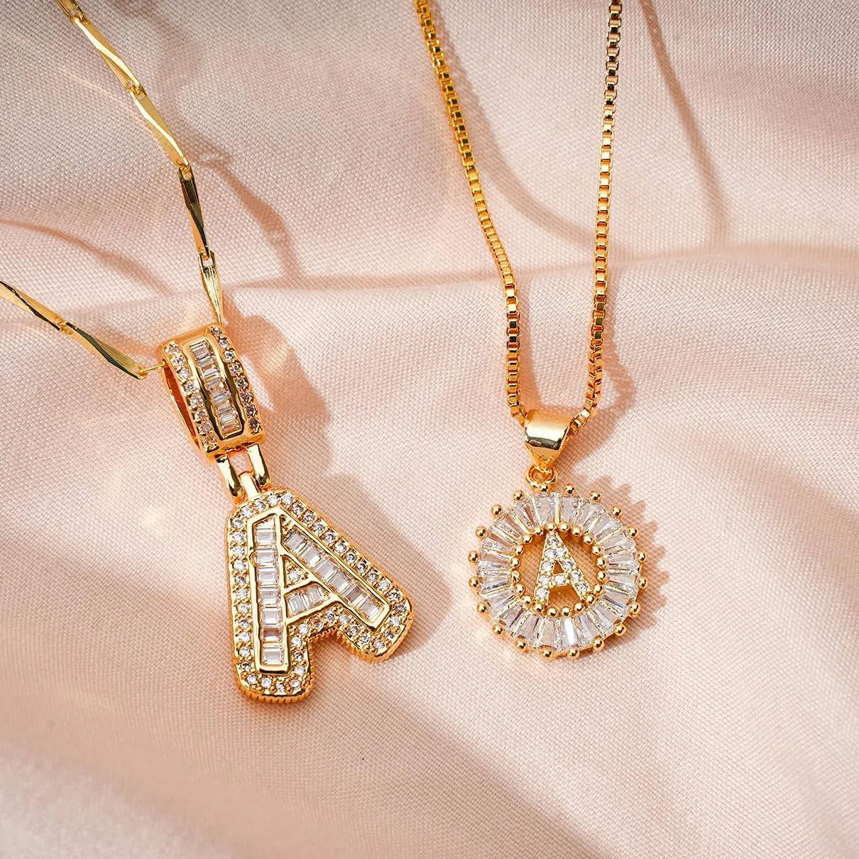 Letter Necklace 14k Gold Plated Bling Dainty Necklaces Trendy Chunky Custom Name Necklace Personalized Round Circle Pendant Zirconia Letters Name Crystal Jewelry Gifts for Women