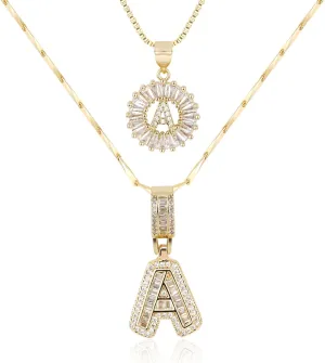 Letter Necklace 14k Gold Plated Bling Dainty Necklaces Trendy Chunky Custom Name Necklace Personalized Round Circle Pendant Zirconia Letters Name Crystal Jewelry Gifts for Women