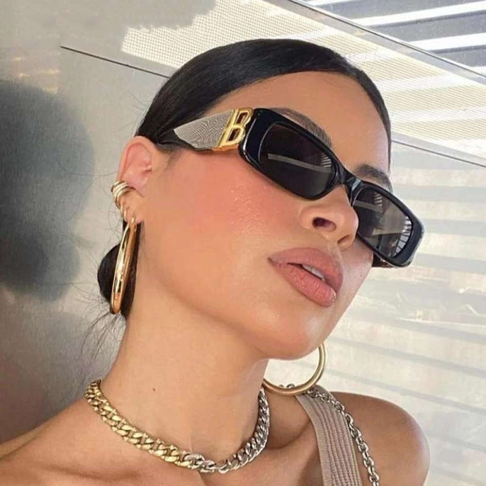 Letter B Sunglasses Women Retro Narrow Rectangle Ladies Sun glasses